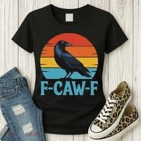 Retro F Caw F Black Bird Crow Funny Crow Lover Women's T-Shirt thumb 3