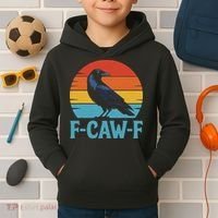 Retro F Caw F Black Bird Crow Funny Crow Lover Kids Hoodie thumb 2