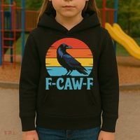 Retro F Caw F Black Bird Crow Funny Crow Lover Kids Hoodie thumb 3