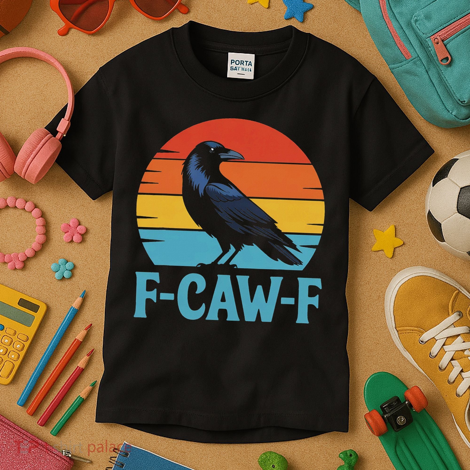 Retro F Caw F Black Bird Crow Funny Crow Lover Kids T-Shirt