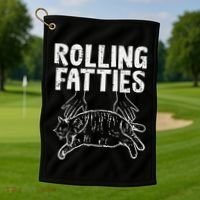 Rolling Fatties Cat Funny Fat Kitten Golf Towel thumb 1