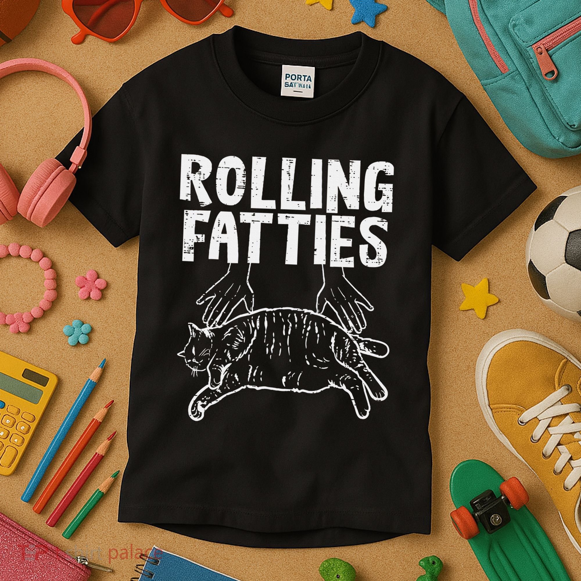 Rolling Fatties Cat Funny Fat Kitten Kids T-Shirt
