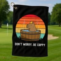 Retro Funny Capybara DonT Worry Be Capy Golf Towel thumb 1
