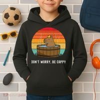 Retro Funny Capybara DonT Worry Be Capy Kids Hoodie thumb 2