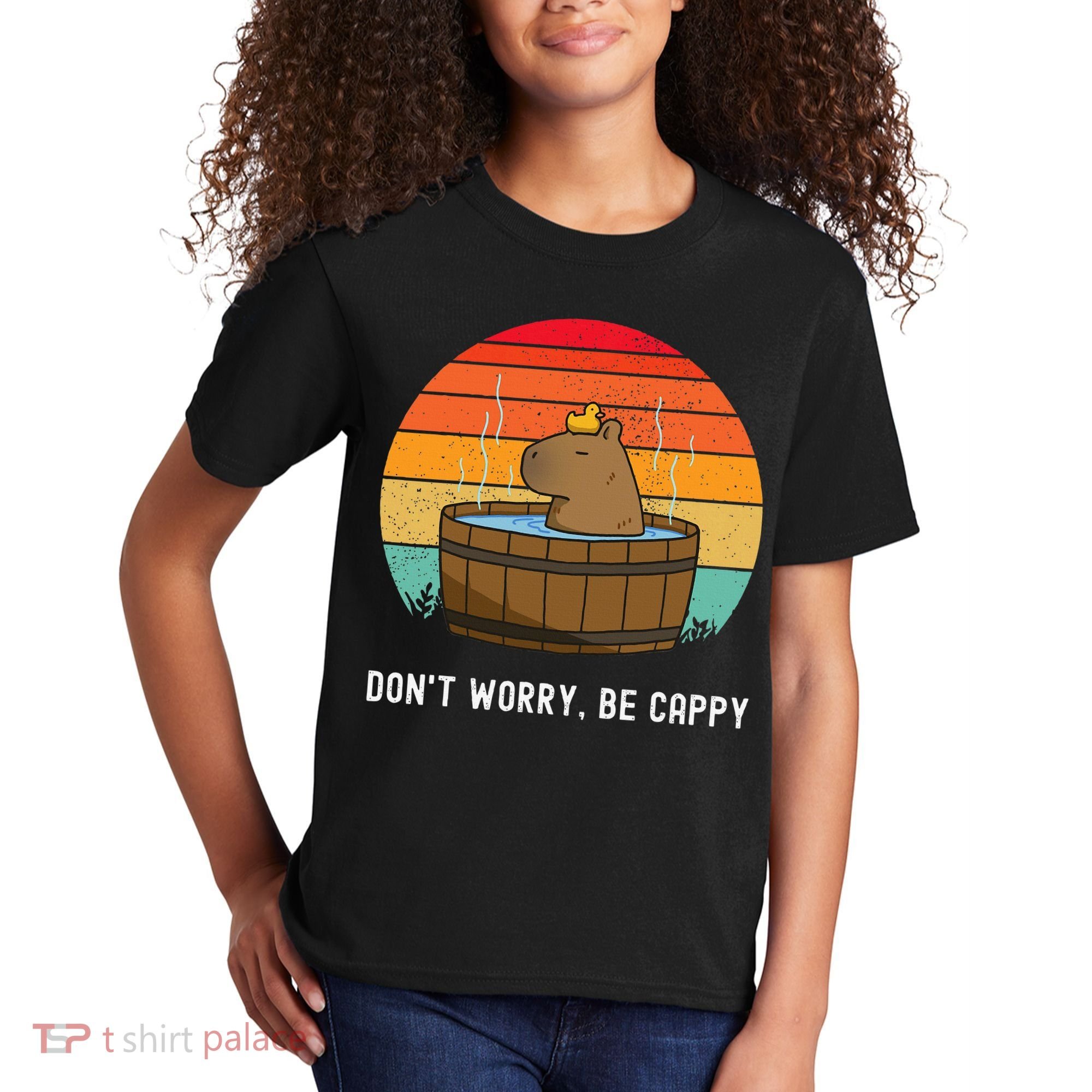 Retro Funny Capybara DonT Worry Be Capy Kids T-Shirt