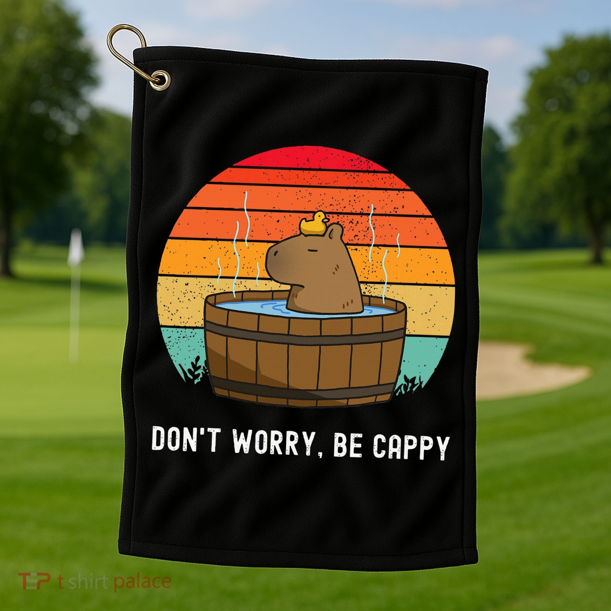 Retro Funny Capybara DonT Worry Be Capy Golf Towel