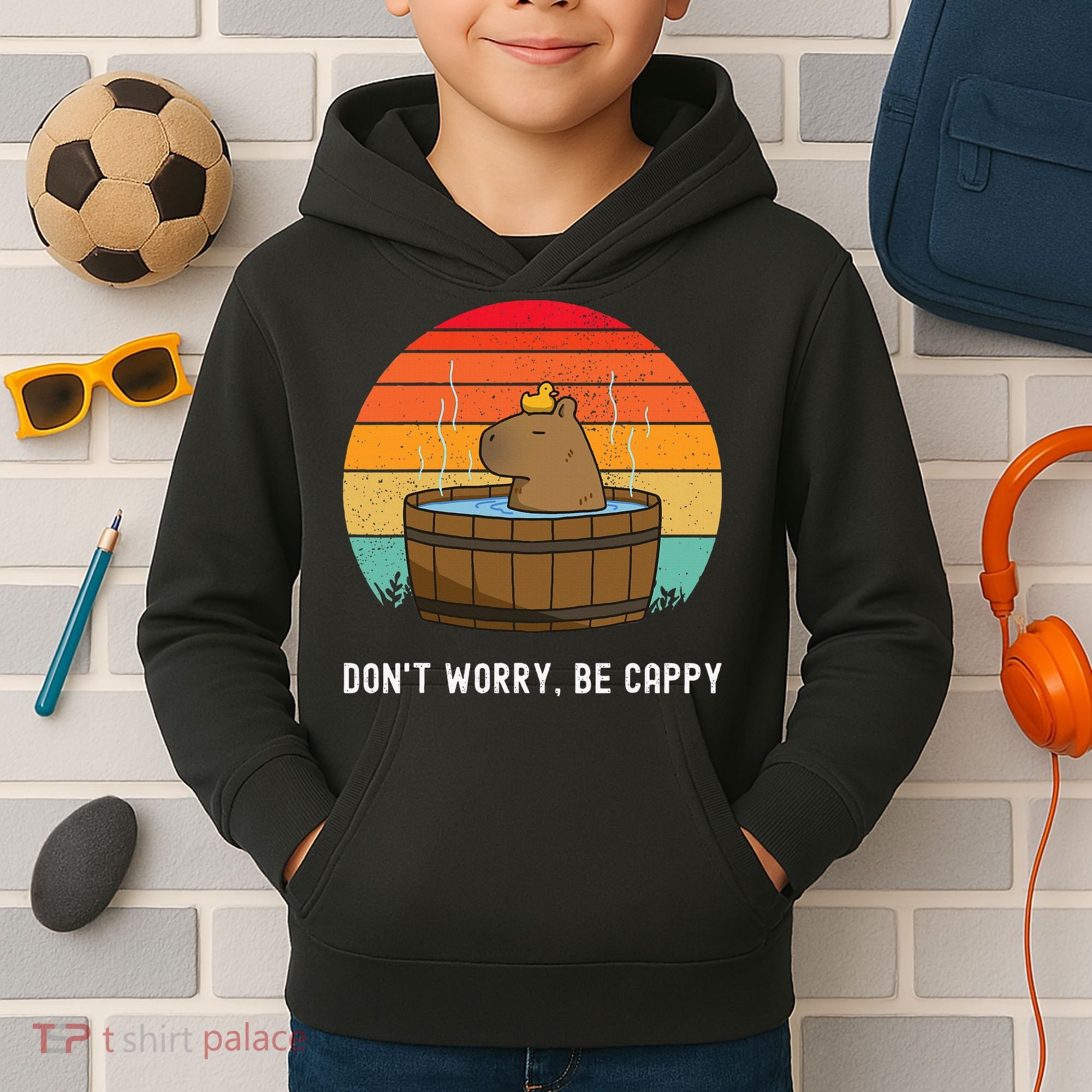Retro Funny Capybara DonT Worry Be Capy Kids Hoodie