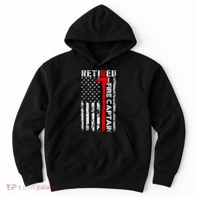 Retired Fire Captain Firefighter American Flag Hoodie