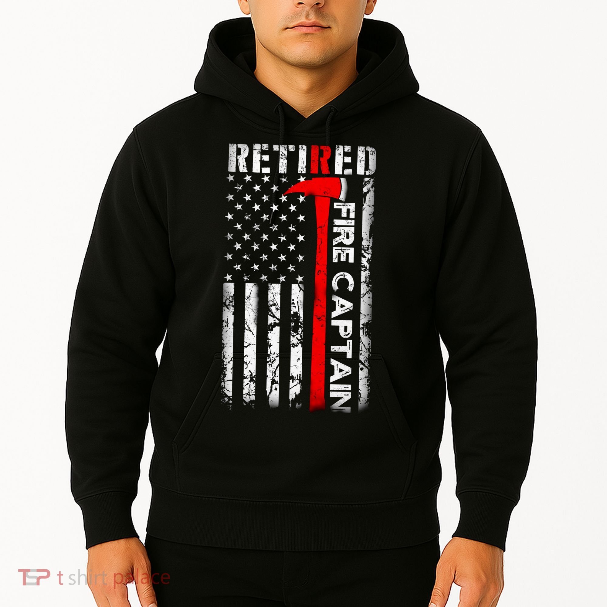 Retired Fire Captain Firefighter American Flag Hoodie