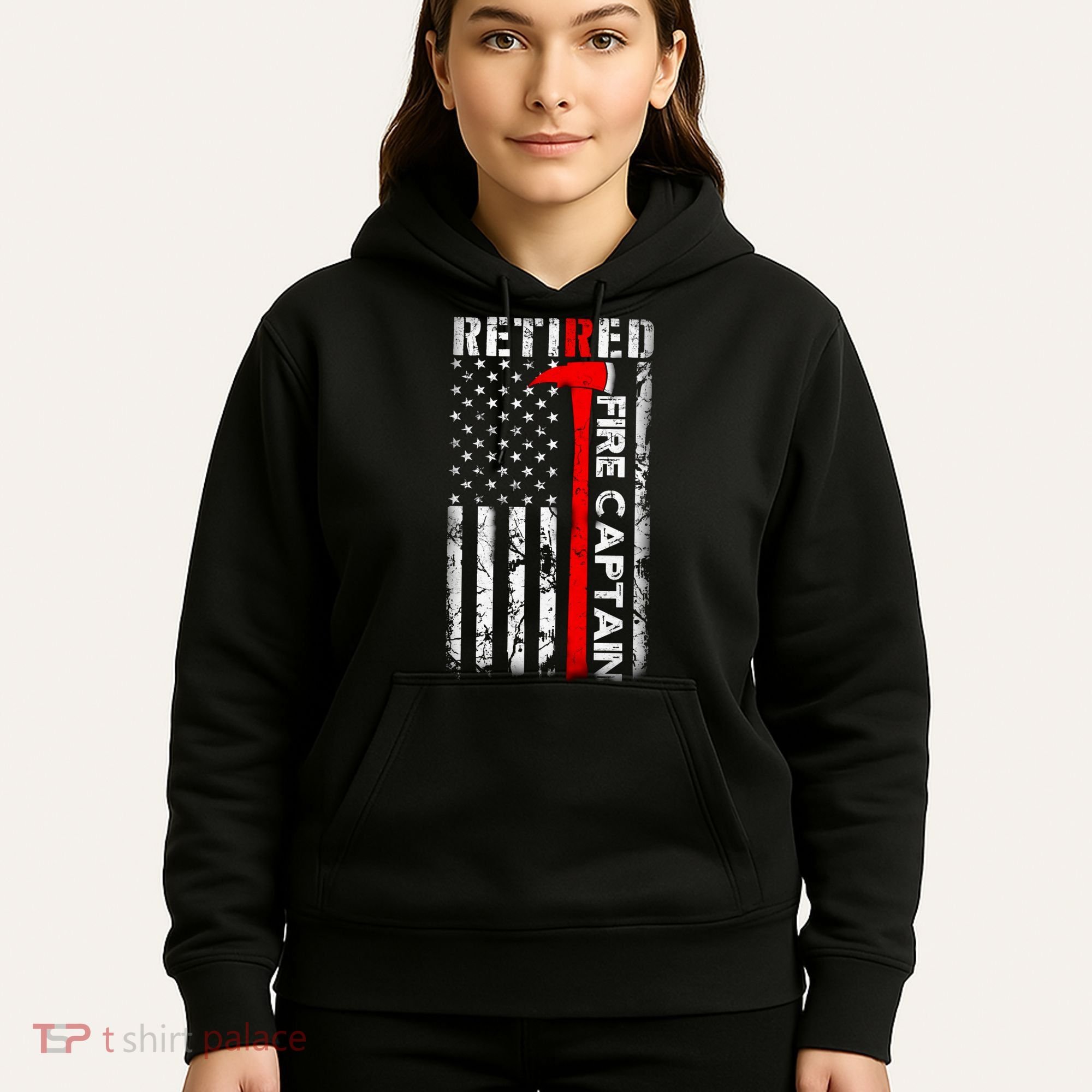 Retired Fire Captain Firefighter American Flag Hoodie