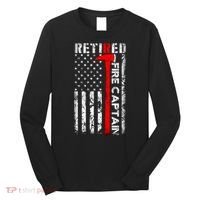 Retired Fire Captain Firefighter American Flag Long Sleeve Shirt thumb 0