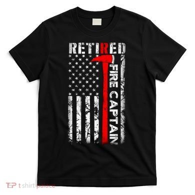 Retired Fire Captain Firefighter American Flag T-Shirt