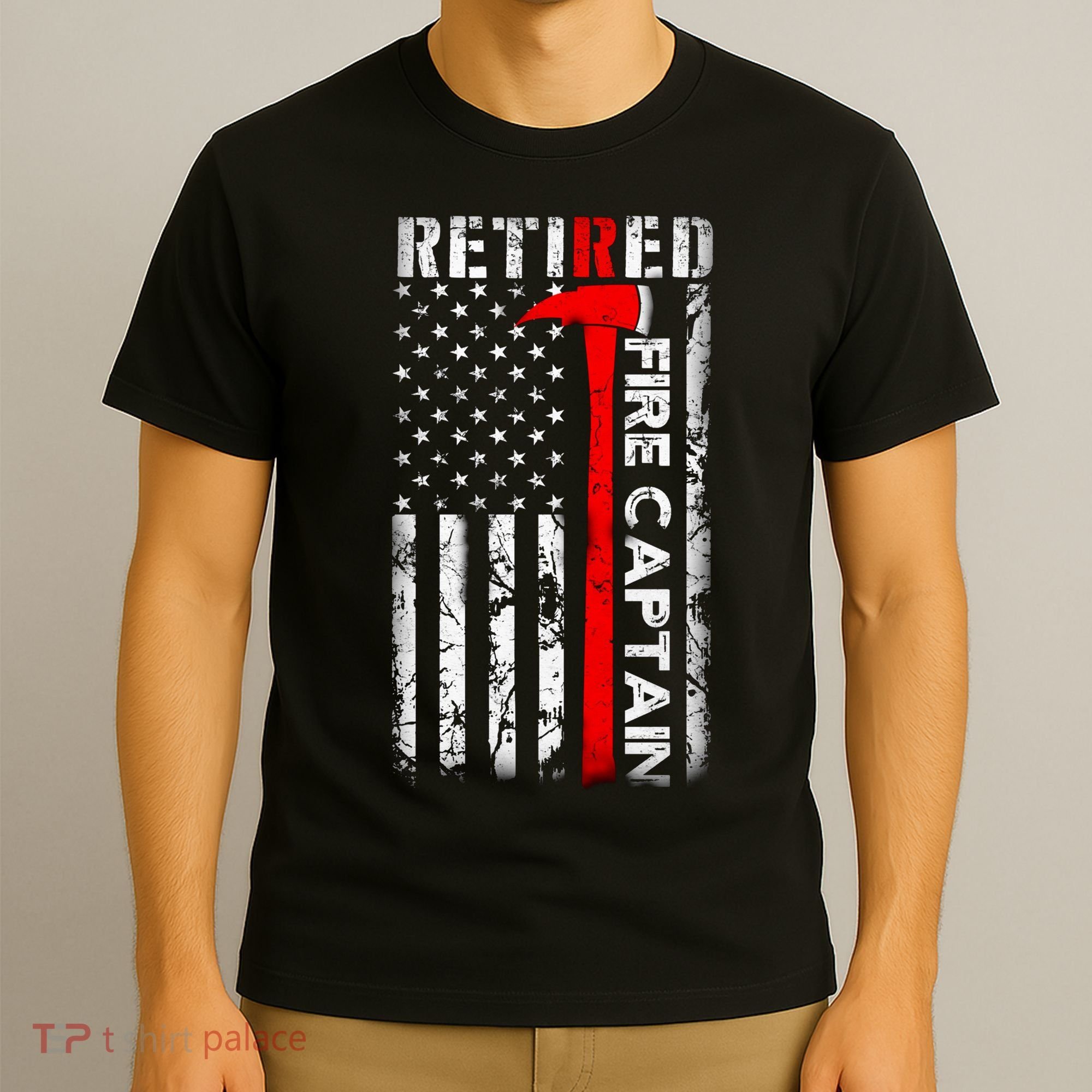 Retired Fire Captain Firefighter American Flag T-Shirt