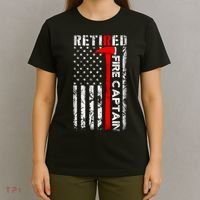 Retired Fire Captain Firefighter American Flag T-Shirt thumb 4