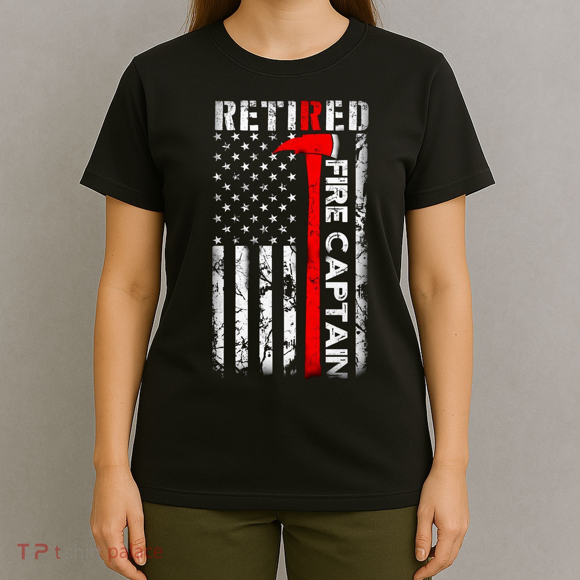 Retired Fire Captain Firefighter American Flag T-Shirt