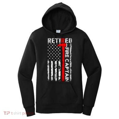 Retired Fire Captain Firefighter American Flag Women's Hoodie