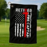 Retired Fire Captain Firefighter American Flag Golf Towel thumb 1