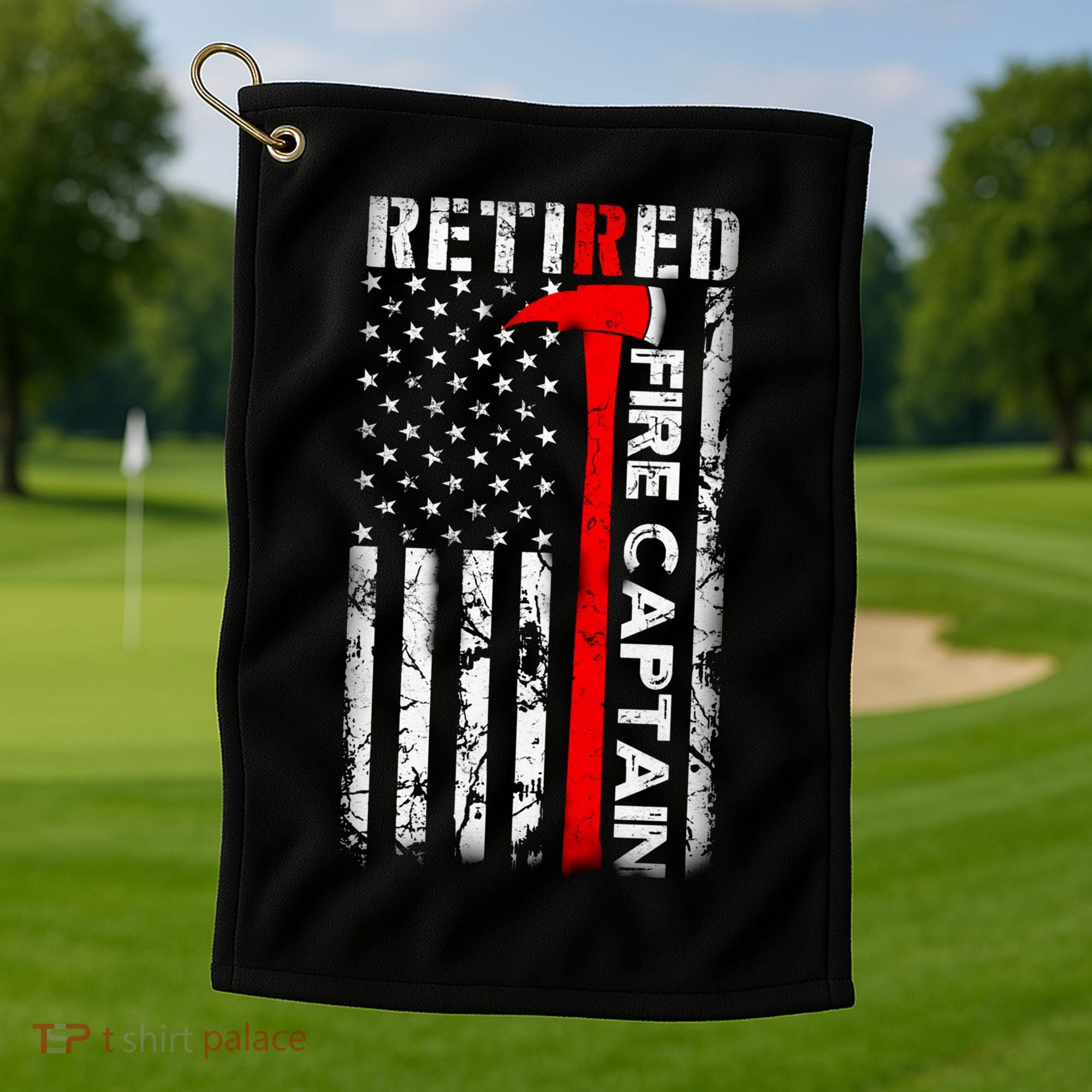 Retired Fire Captain Firefighter American Flag Golf Towel