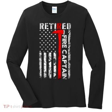 Retired Fire Captain Firefighter American Flag Women's Long Sleeve Shirt