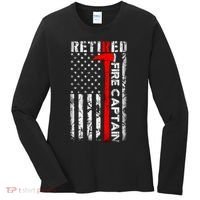 Retired Fire Captain Firefighter American Flag Women's Long Sleeve Shirt thumb 0
