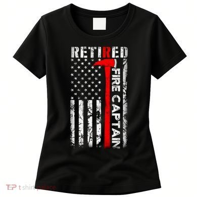 Retired Fire Captain Firefighter American Flag Women's T-Shirt
