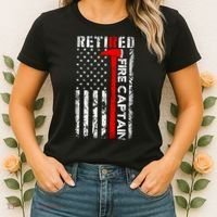 Retired Fire Captain Firefighter American Flag Women's T-Shirt thumb 2