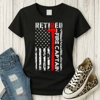 Retired Fire Captain Firefighter American Flag Women's T-Shirt thumb 3