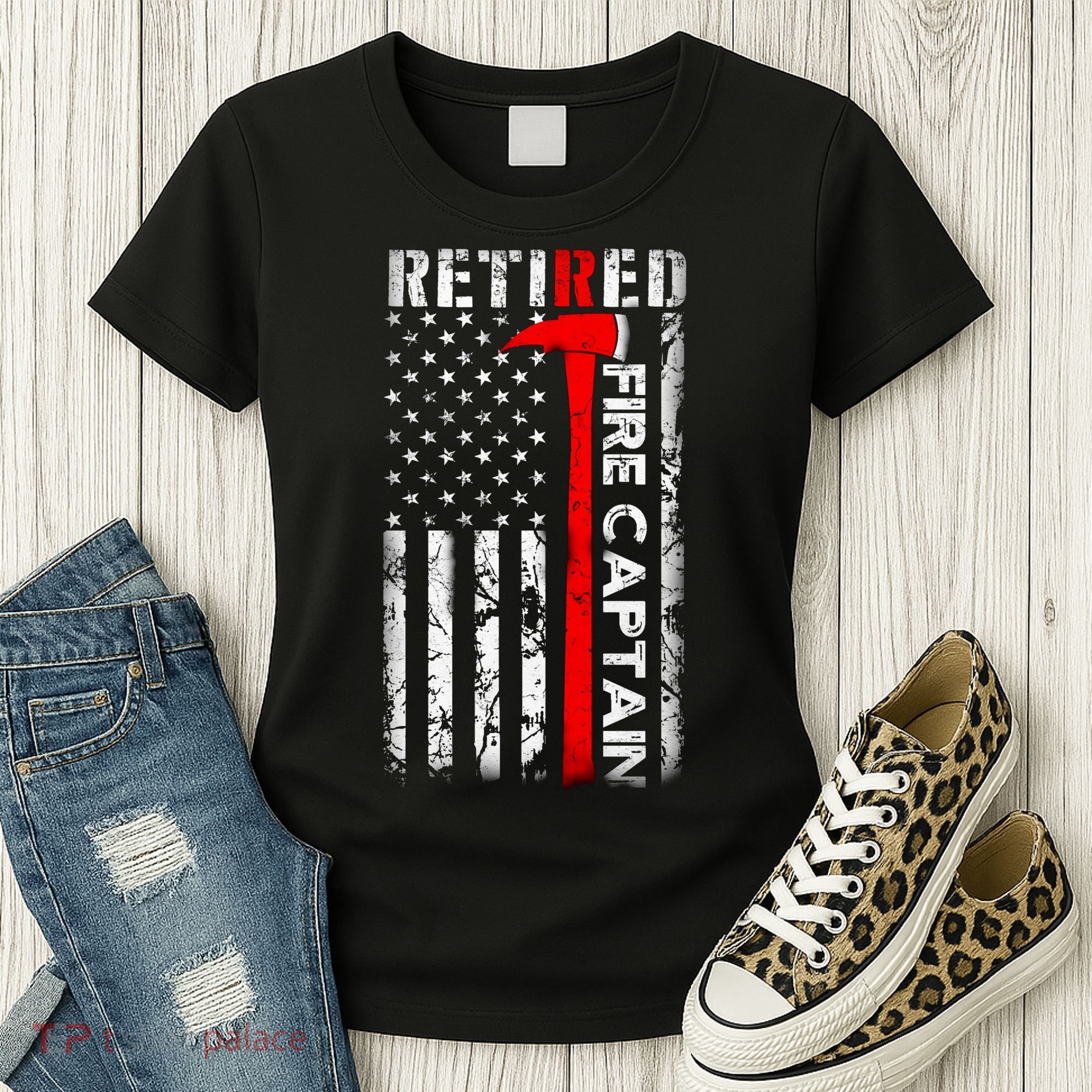 Retired Fire Captain Firefighter American Flag Women's T-Shirt