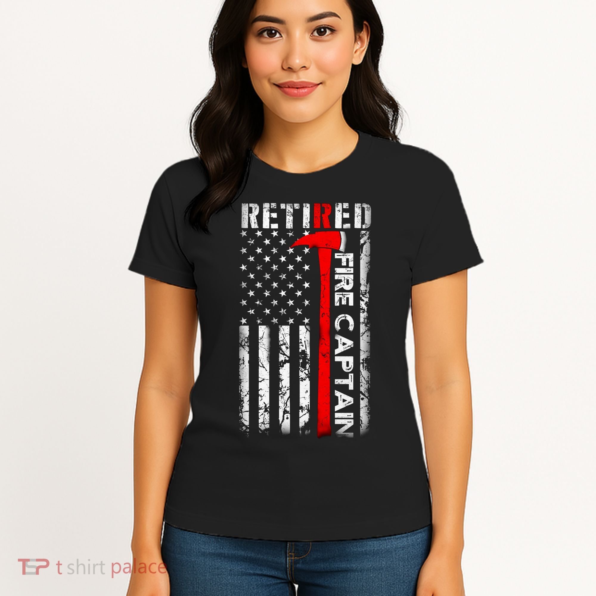 Retired Fire Captain Firefighter American Flag Women's T-Shirt