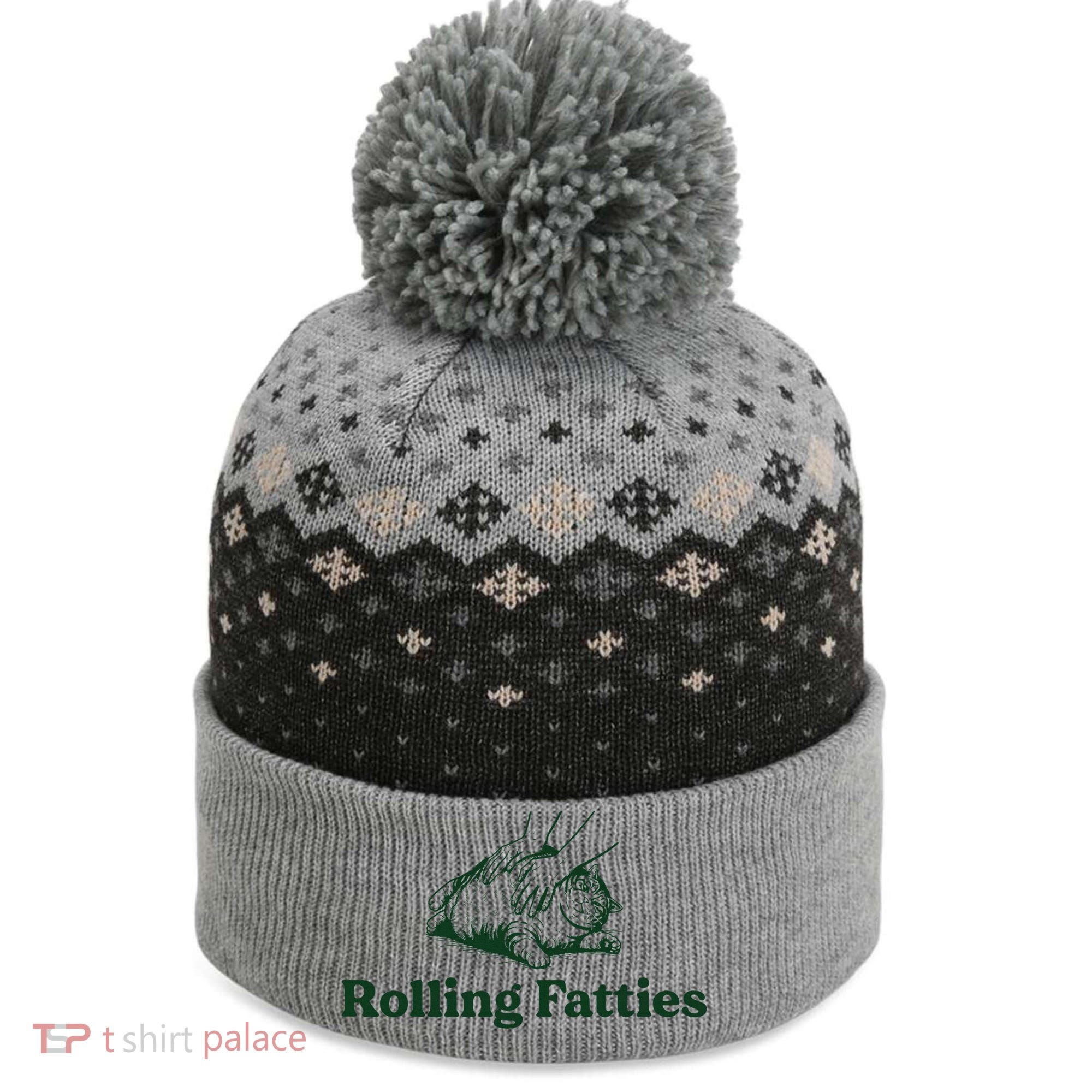 Rolling Fatties Cat Funny Cute Cat Lover Kitten Owner Kitty The Baniff Cuffed Pom Beanie