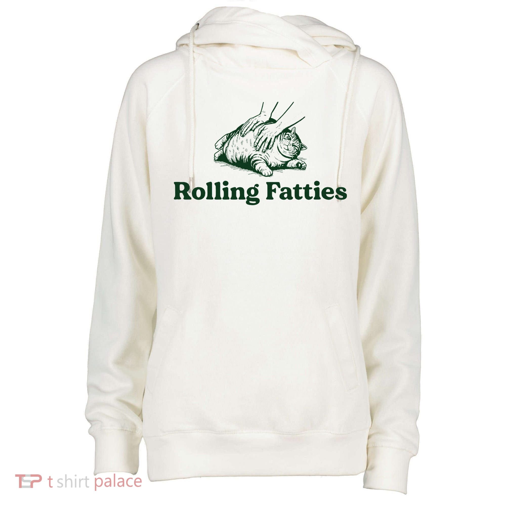 Rolling Fatties Cat Funny Cute Cat Lover Kitten Owner Kitty Womens Funnel Neck Pullover Hood