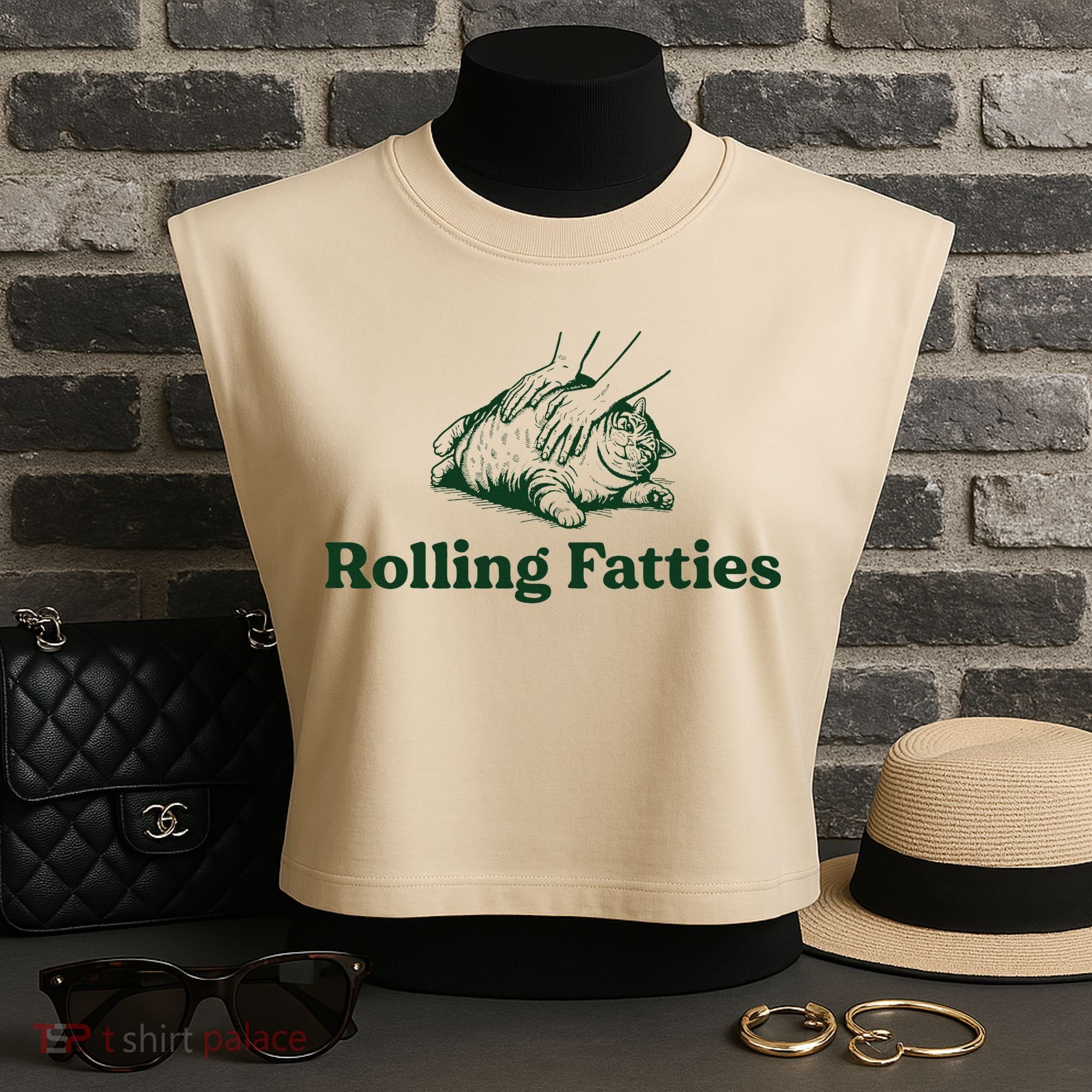 Rolling Fatties Cat Funny Cute Cat Lover Kitten Owner Kitty Garment-Dyed Women's Muscle Tee