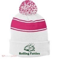Rolling Fatties Cat Funny Cute Cat Lover Kitten Owner Kitty Stripe Pom Pom Beanie thumb 0