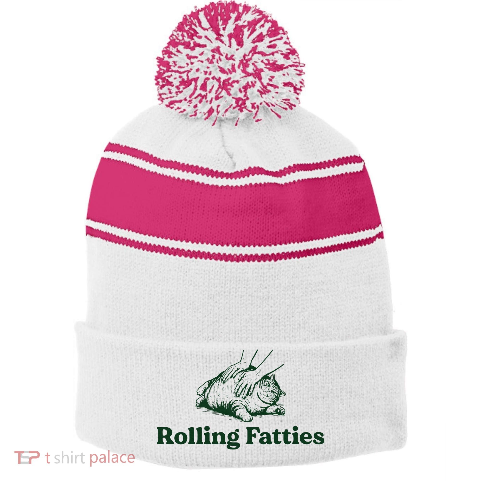 Rolling Fatties Cat Funny Cute Cat Lover Kitten Owner Kitty Stripe Pom Pom Beanie