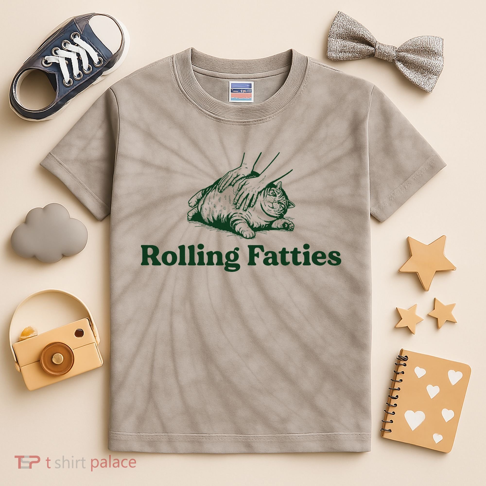 Rolling Fatties Cat Funny Cute Cat Lover Kitten Owner Kitty Kids Tie-Dye T-Shirt