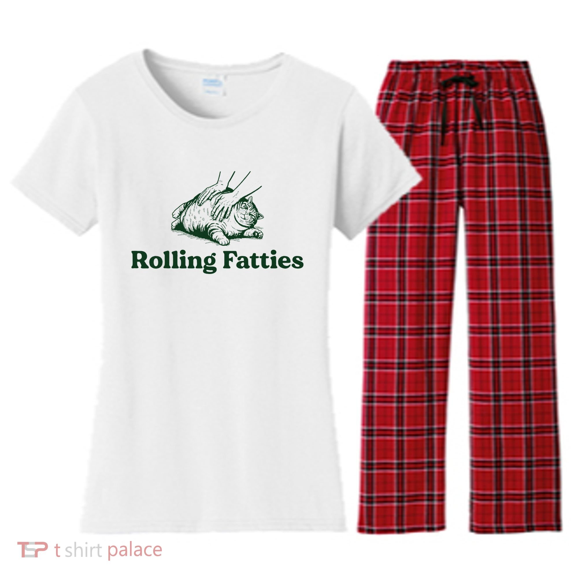 Rolling Fatties Cat Funny Cute Cat Lover Kitten Owner Kitty Women's Flannel Pajama Set