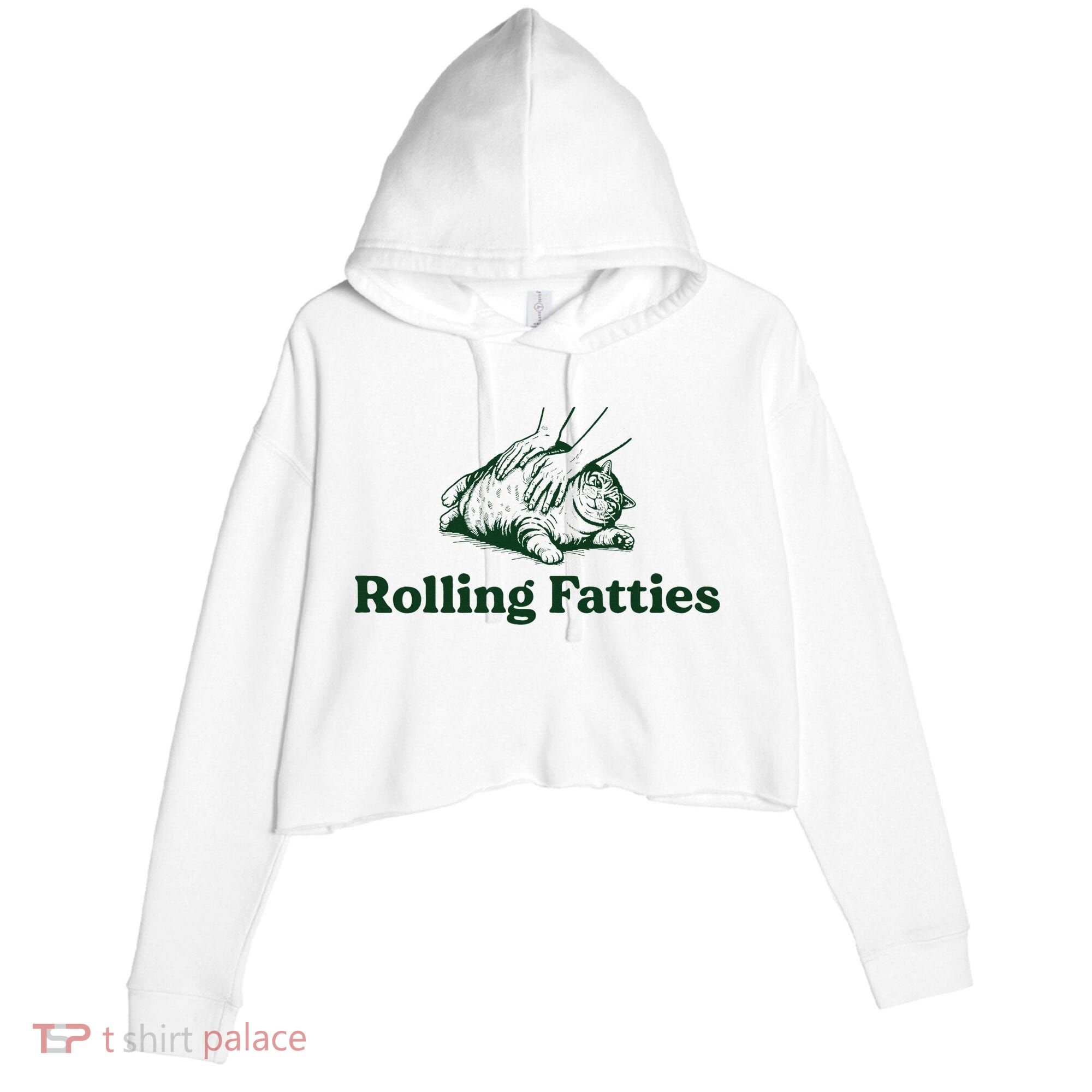 Rolling Fatties Cat Funny Cute Cat Lover Kitten Owner Kitty Crop Fleece Hoodie