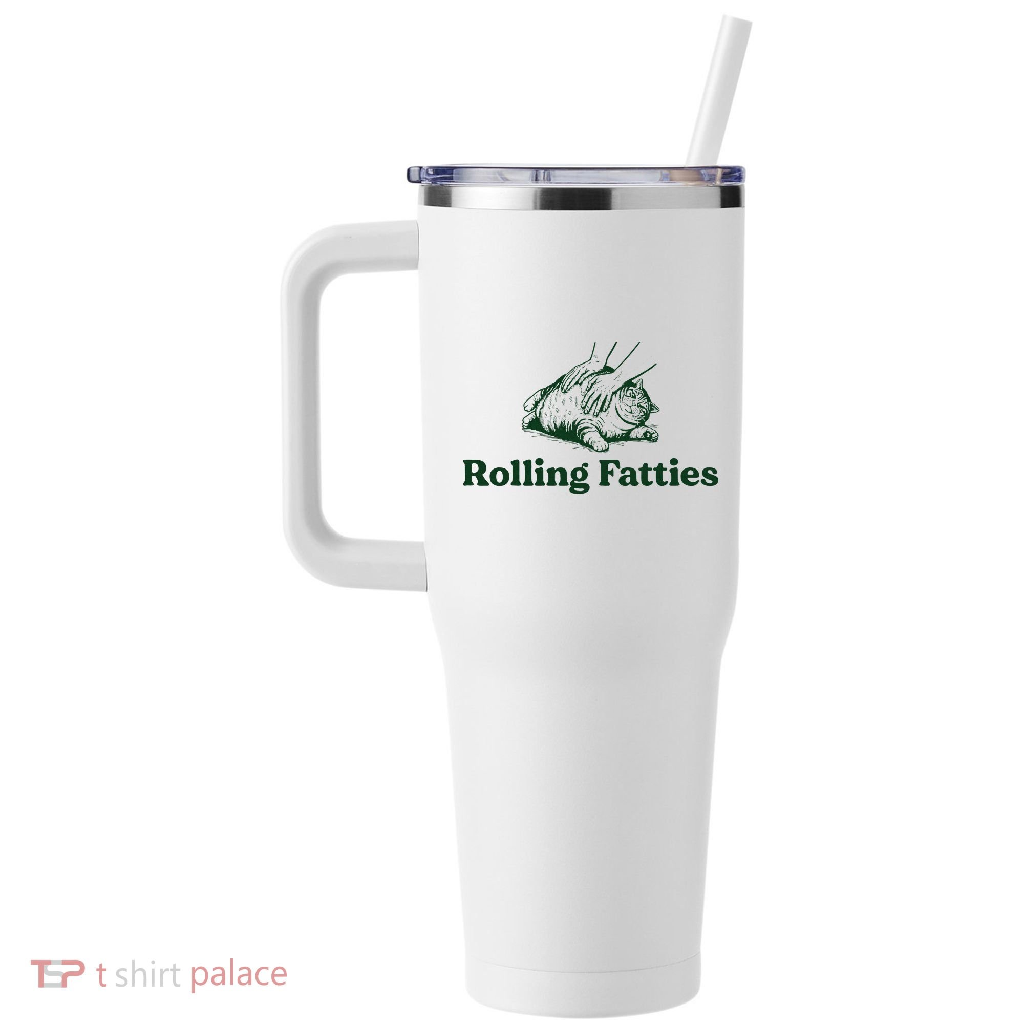 Rolling Fatties Cat Funny Cute Cat Lover Kitten Owner Kitty 40oz Vacuum Insulated Stainless Steel Travel Tumbler