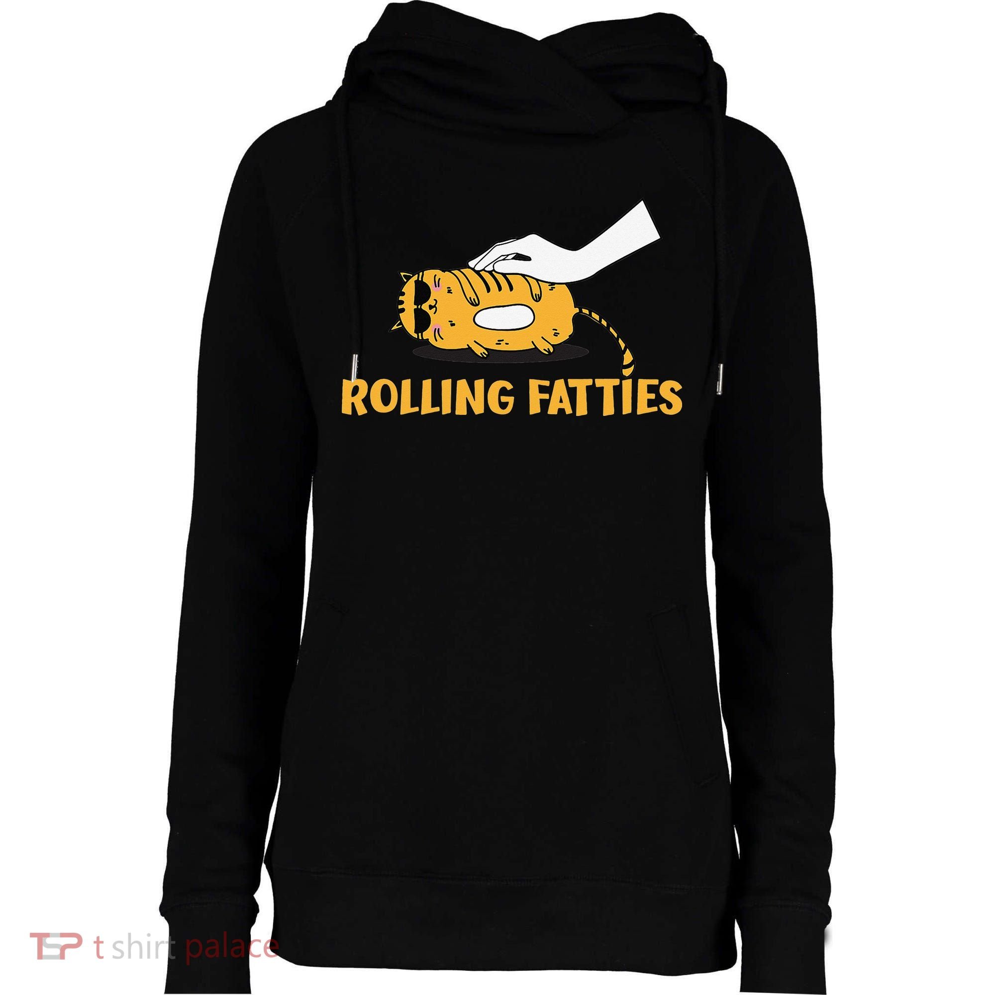 Rolling Fatties Cat Kitty Animal Pet Lovers Womens Funnel Neck Pullover Hood
