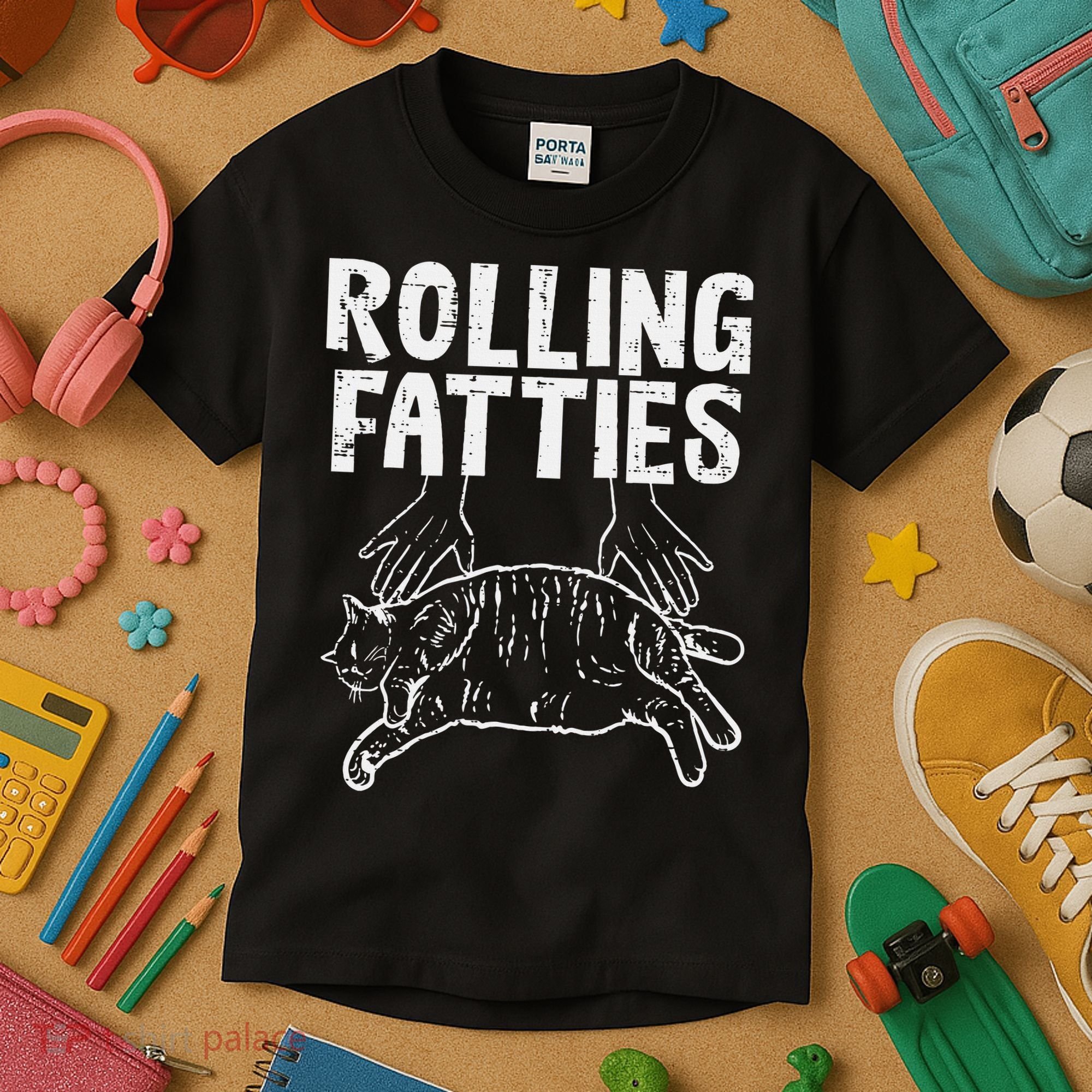 Rolling Fatties Cat Funny Fat Kitten Kids T-Shirt