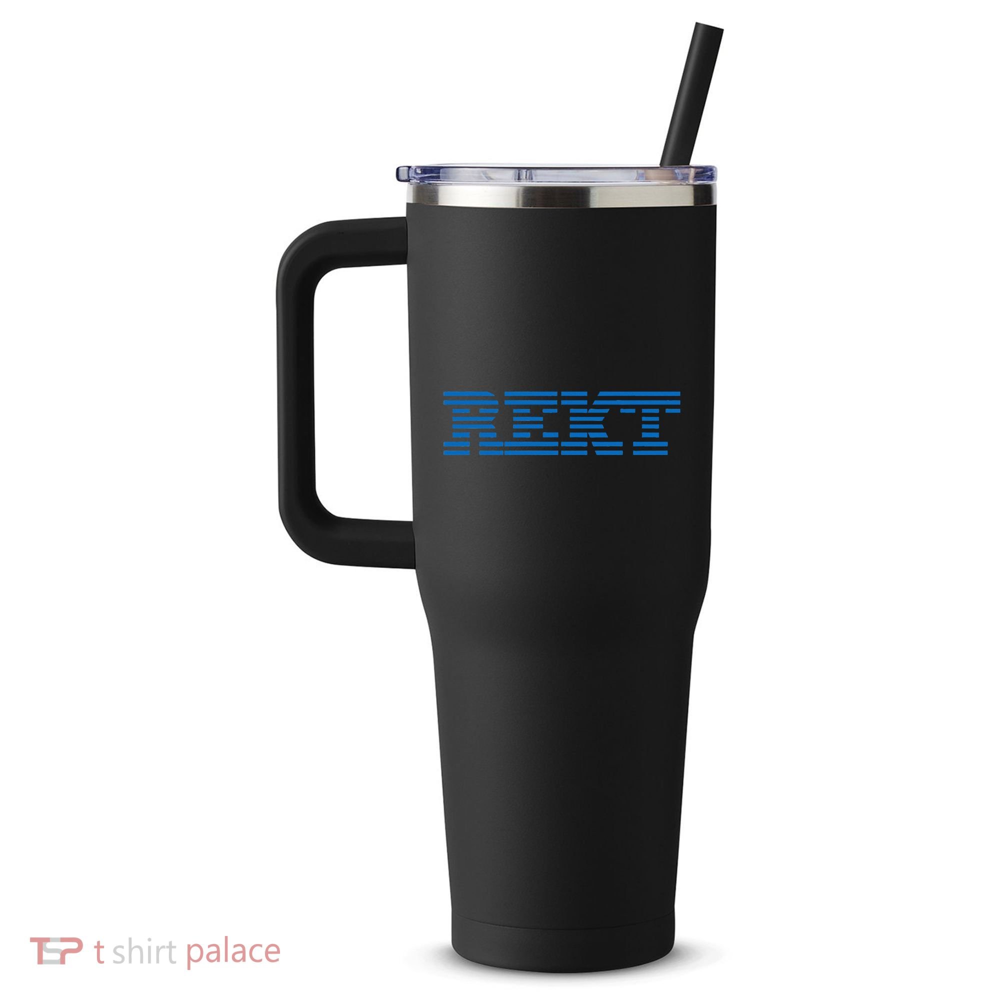 Rekt Funny Crypto Down Bad Parody 40oz Vacuum Insulated Stainless Steel Travel Tumbler