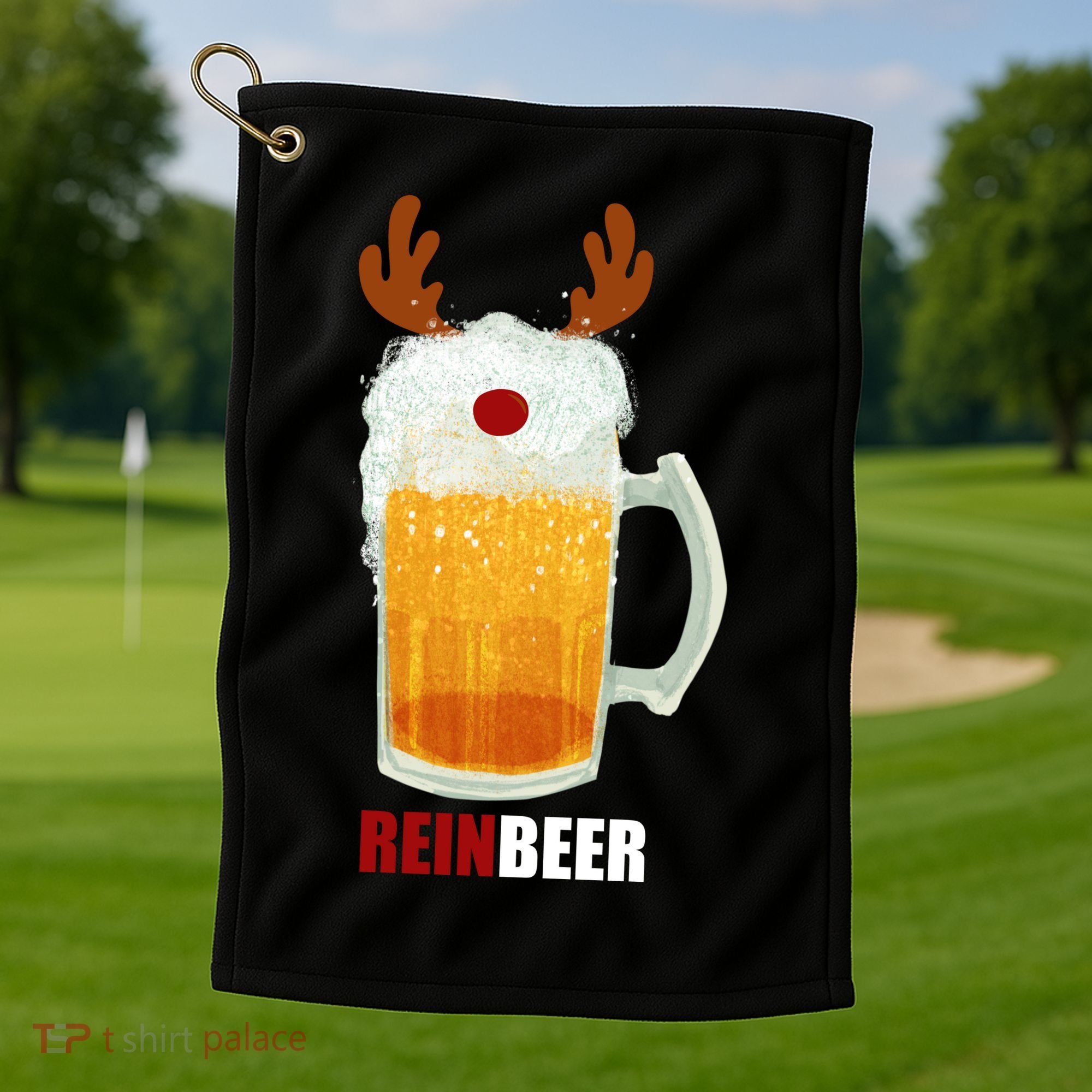 Reinbeer Funny Christmas Holiday Beer Lover Golf Towel