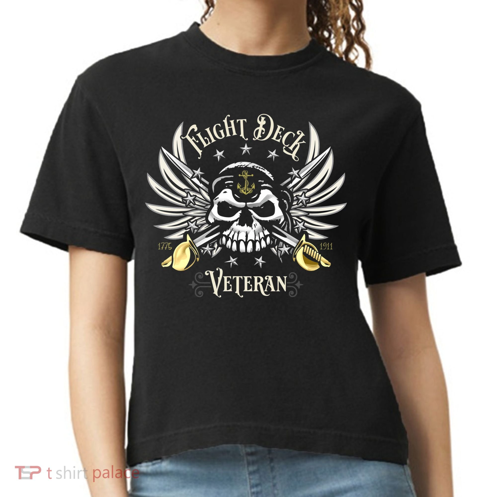 Retro Flight Deck Veteran Skull Naval Aviation Comfort Colors Boxy T-Shirt