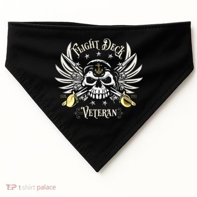 Retro Flight Deck Veteran Skull Naval Aviation USA-Made Doggie Bandana