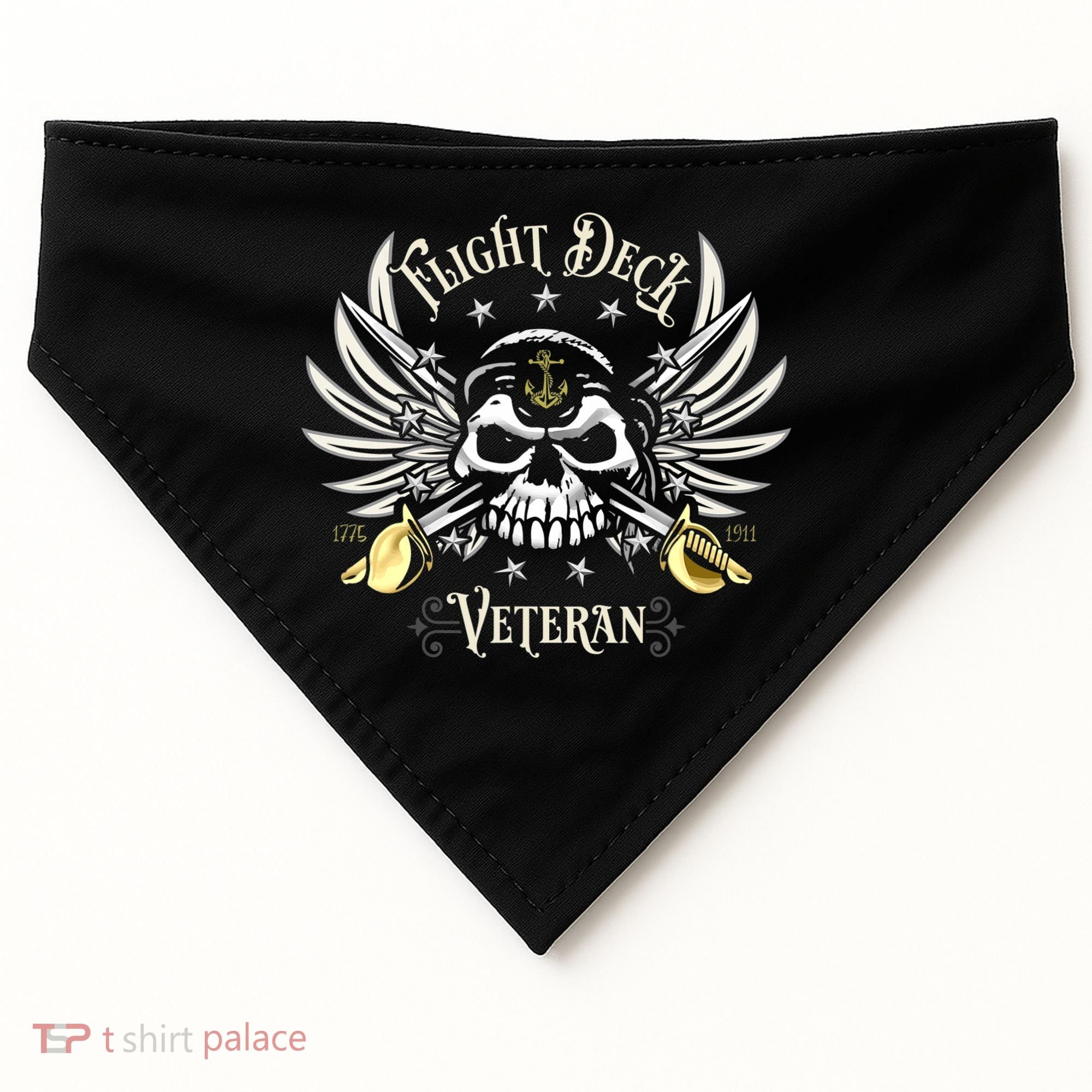 Retro Flight Deck Veteran Skull Naval Aviation USA-Made Doggie Bandana