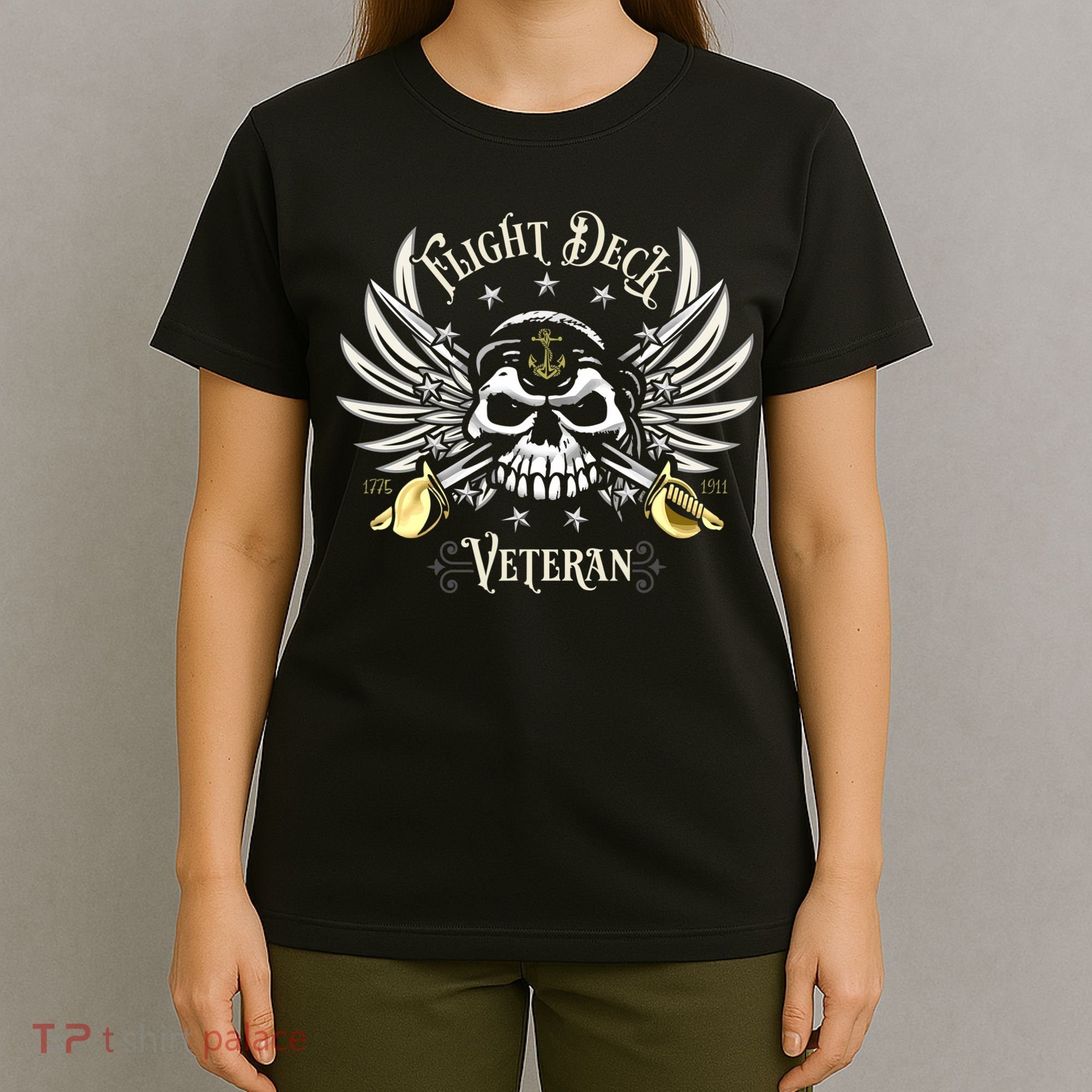 Retro Flight Deck Veteran Skull Naval Aviation T-Shirt