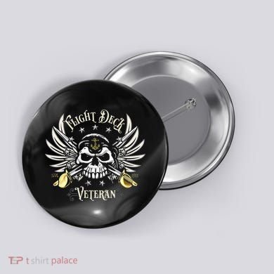 Retro Flight Deck Veteran Skull Naval Aviation Button