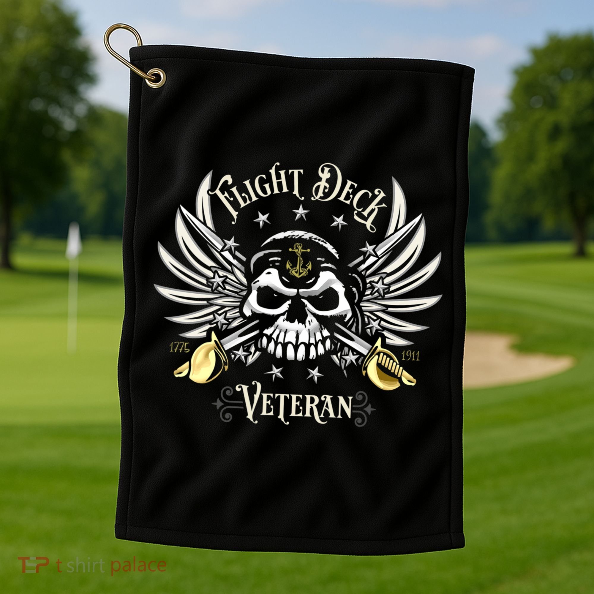 Retro Flight Deck Veteran Skull Naval Aviation Golf Towel