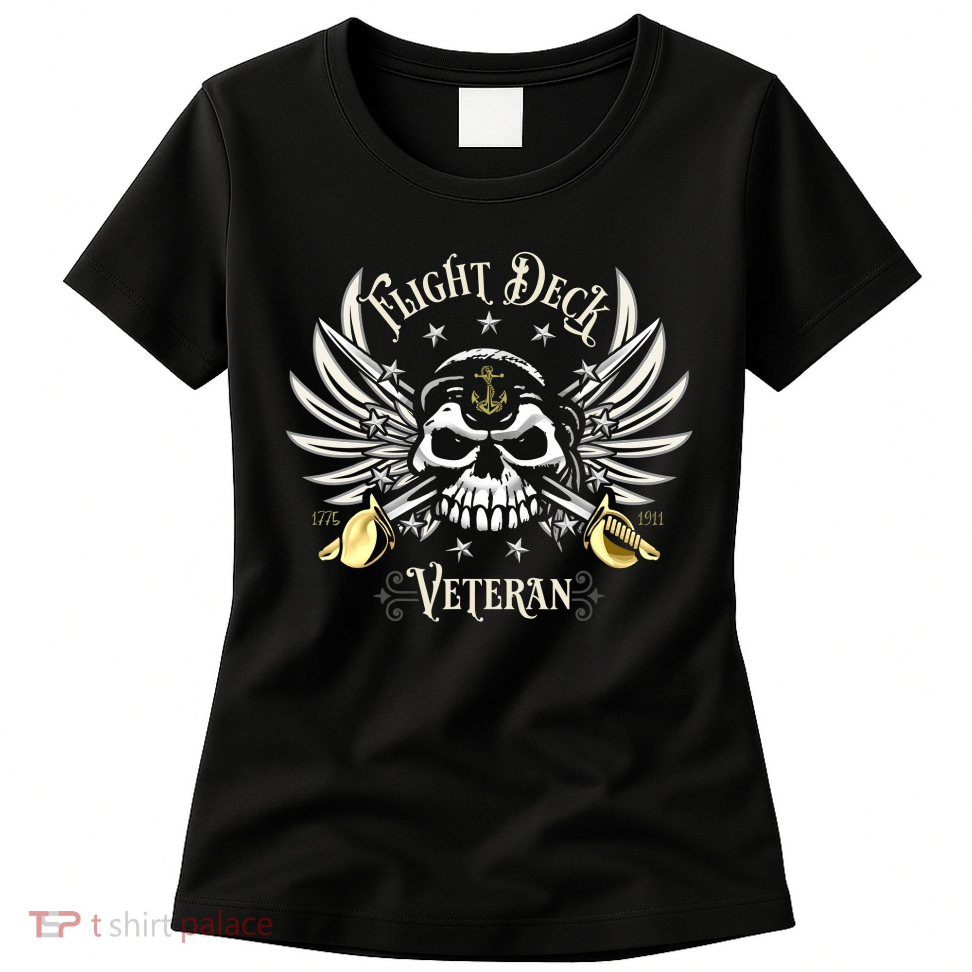 Retro Flight Deck Veteran Skull Naval Aviation Women's T-Shirt