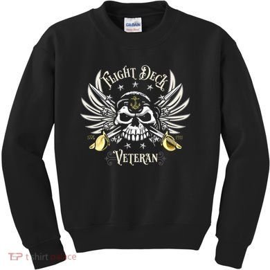 Retro Flight Deck Veteran Skull Naval Aviation Kids Sweatshirt